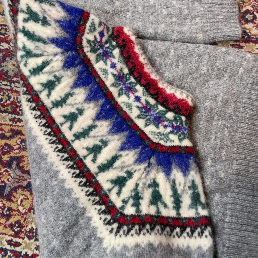 VTG‎ 80s 90s Eddie Bauer Fair Isle Alpine Wool Birdseye Gray Sweater S Felted - Picture 5 of 6